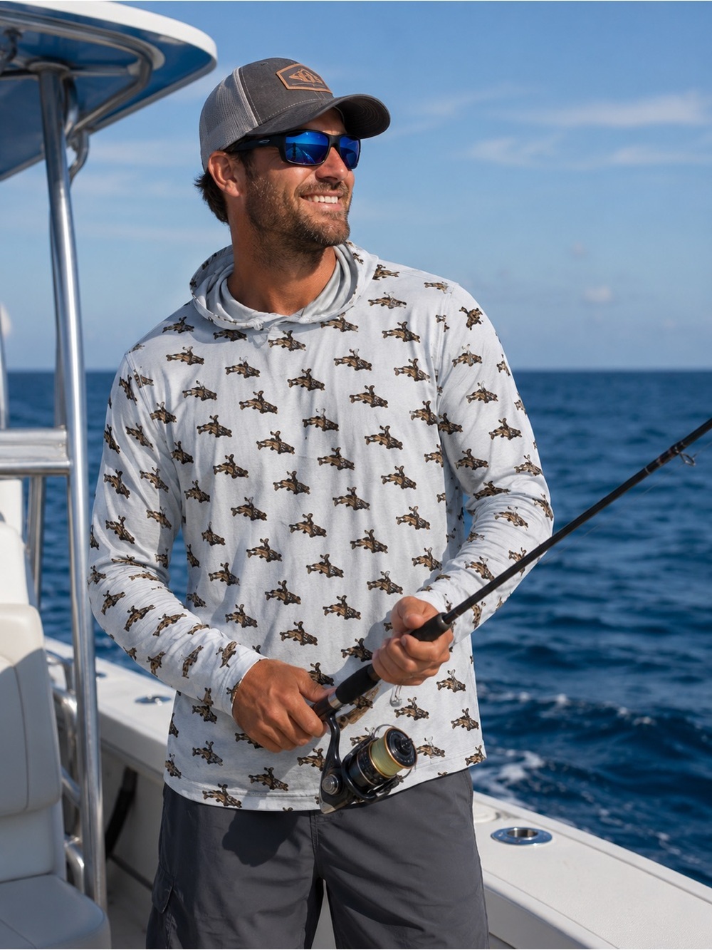 Trxstle Western Wild men’s fishing rash guard cowboy riding fish design XXL tall